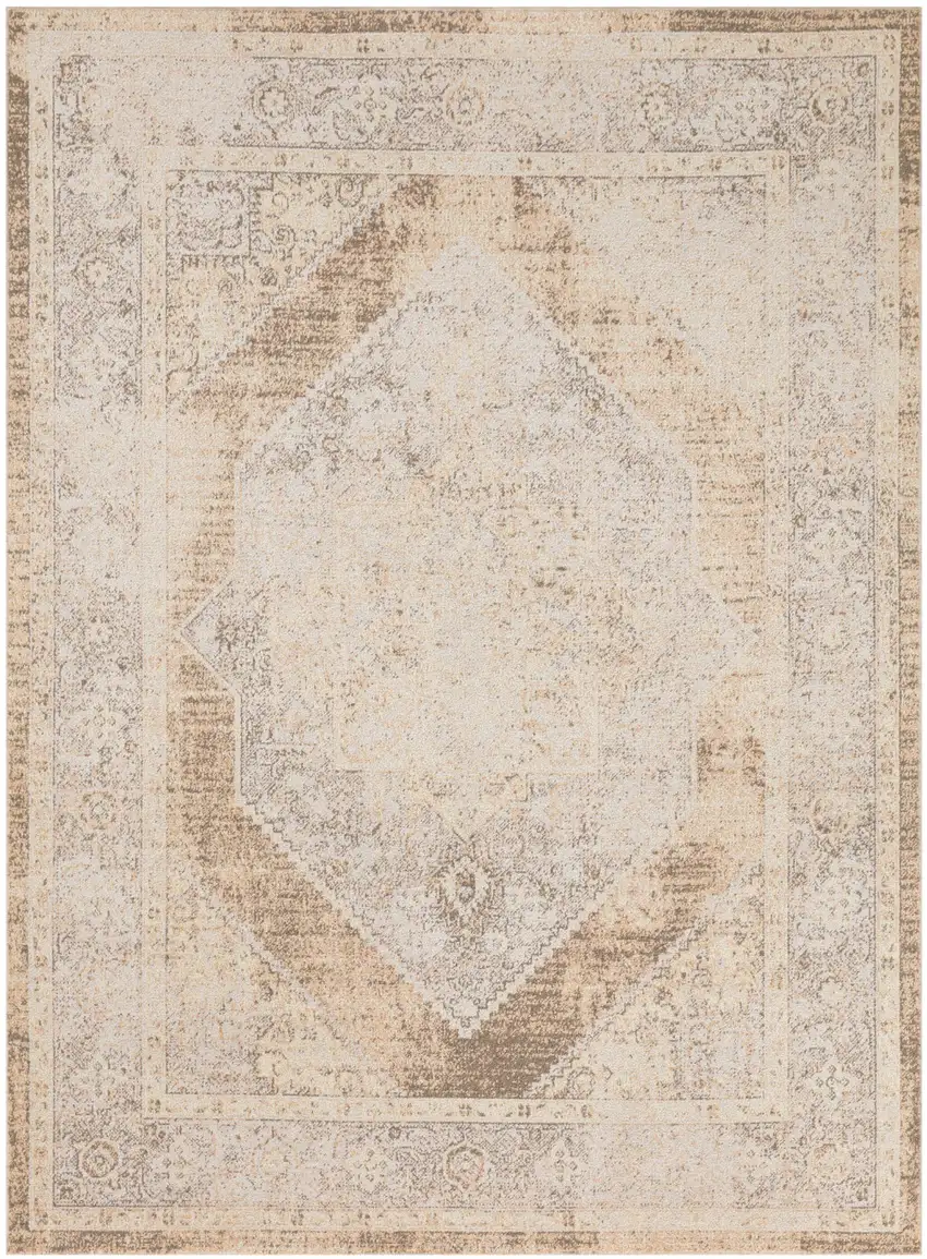 Beige Oriental Power Loom Washable Area Rug Photo 1