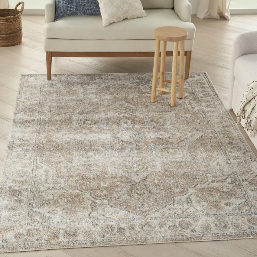 Beige Oriental Power Loom Washable Area Rug Photo 5