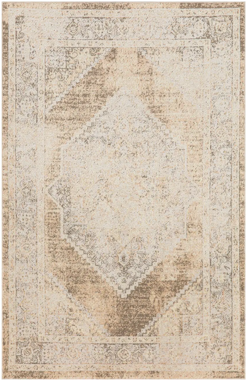 Beige Oriental Power Loom Washable Area Rug Photo 1