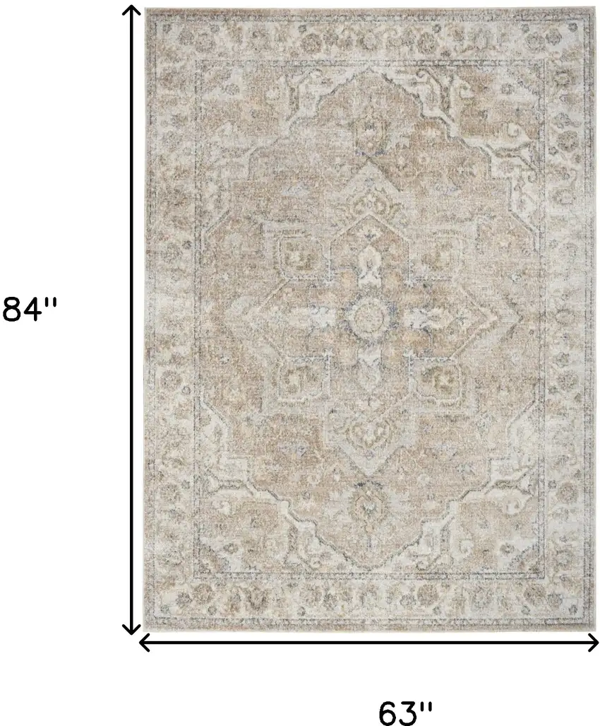 Beige Oriental Power Loom Washable Area Rug Photo 7