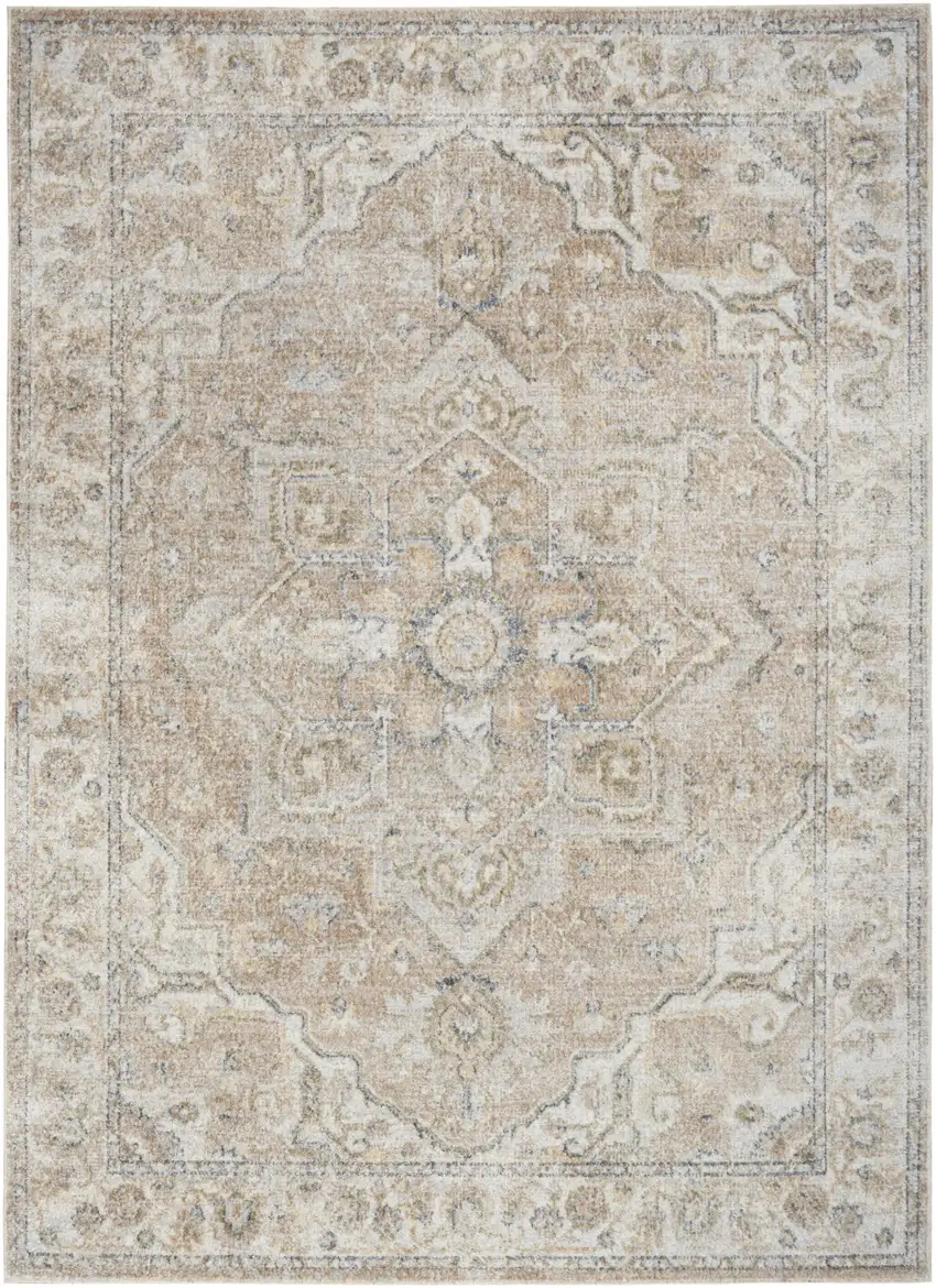 Beige Oriental Power Loom Washable Area Rug Photo 1