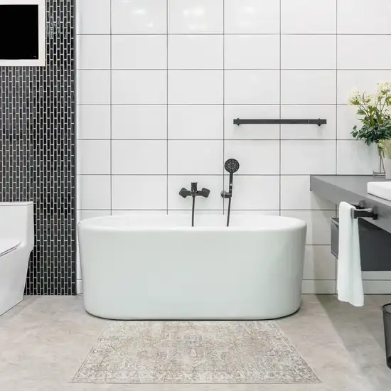 Beige Oriental Power Loom Washable Area Rug Photo 5