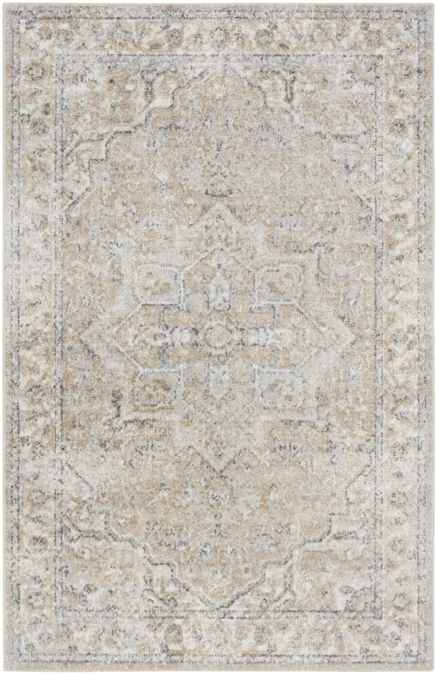 Beige Oriental Power Loom Washable Area Rug Photo 1