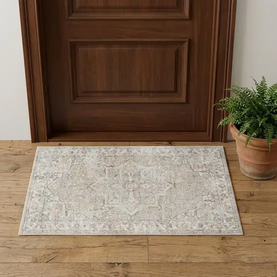 Beige Oriental Power Loom Washable Area Rug Photo 1