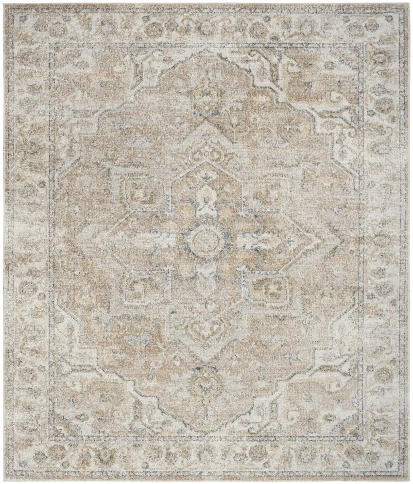 Beige Oriental Power Loom Washable Area Rug Photo 1