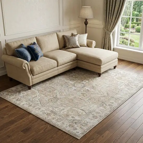 Beige Oriental Power Loom Washable Area Rug Photo 1