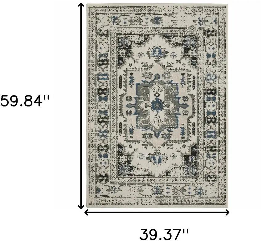Beige Oriental Stain Resistant Indoor Outdoor Area Rug Photo 9