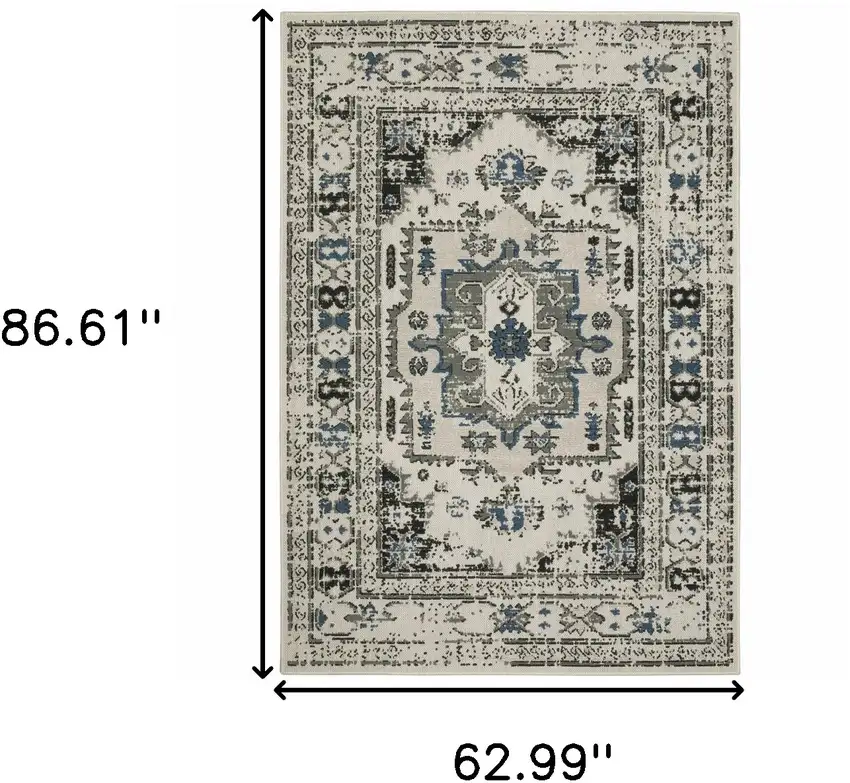 Beige Oriental Stain Resistant Indoor Outdoor Area Rug Photo 9