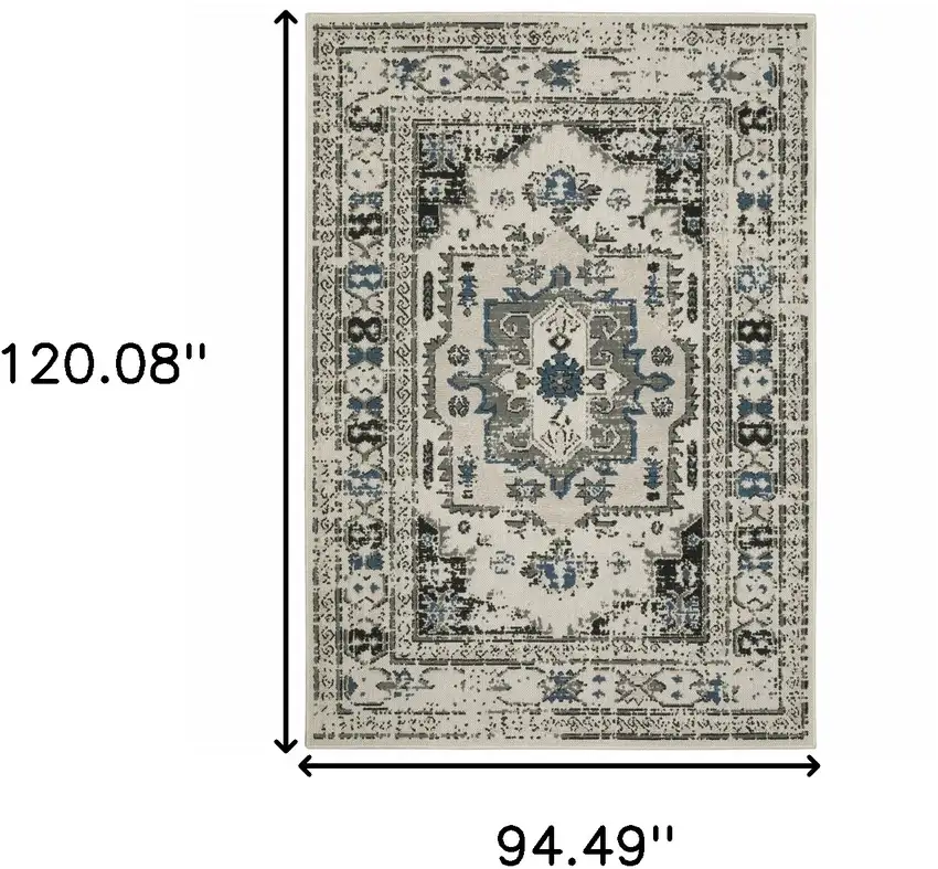 Beige Oriental Stain Resistant Indoor Outdoor Area Rug Photo 9