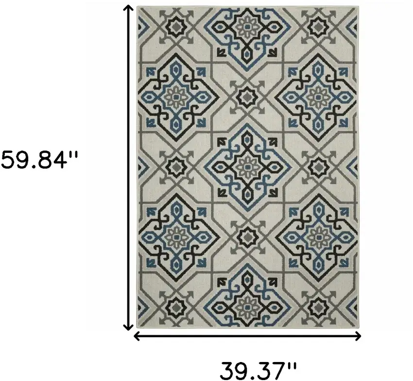 Beige Oriental Stain Resistant Indoor Outdoor Area Rug Photo 7