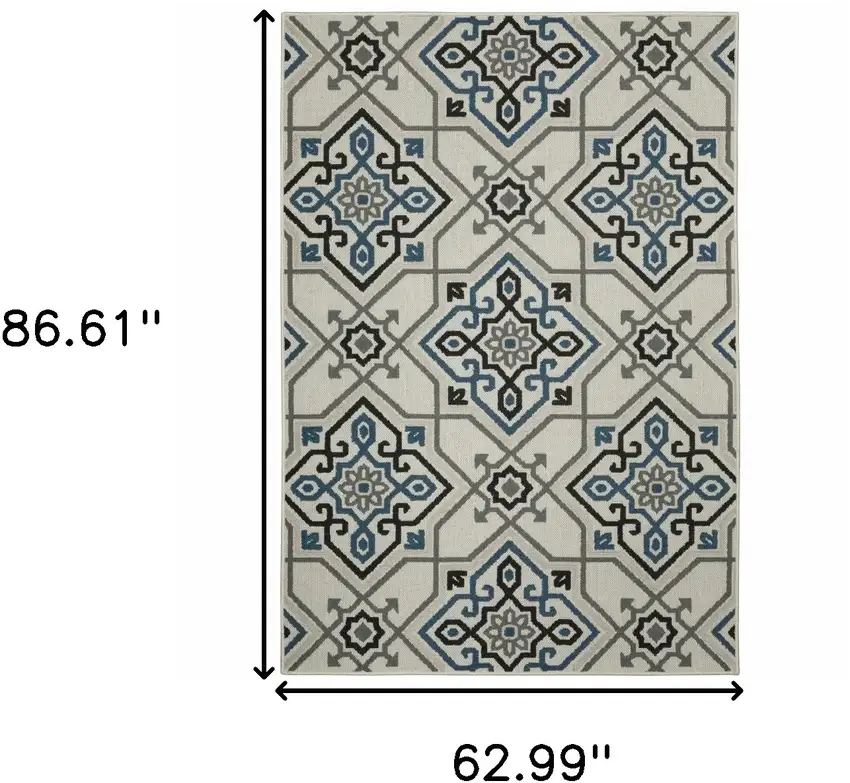Beige Oriental Stain Resistant Indoor Outdoor Area Rug Photo 7