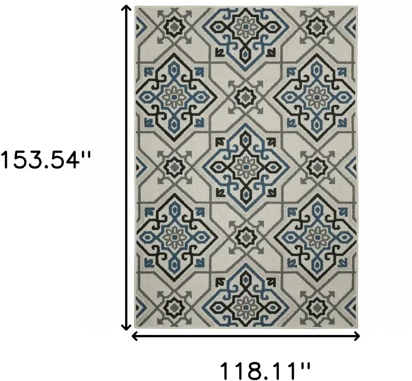 Beige Oriental Stain Resistant Indoor Outdoor Area Rug Photo 7