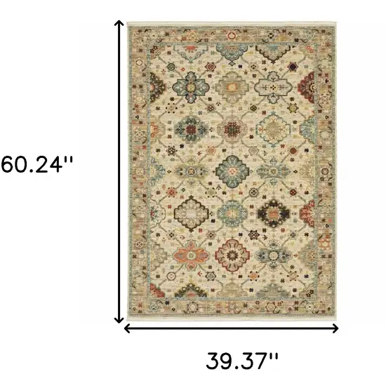 Beige Pale Blue Rust Gold Tan Brown And Orange Oriental Power Loom Stain Resistant Area Rug With Fringe Photo 10