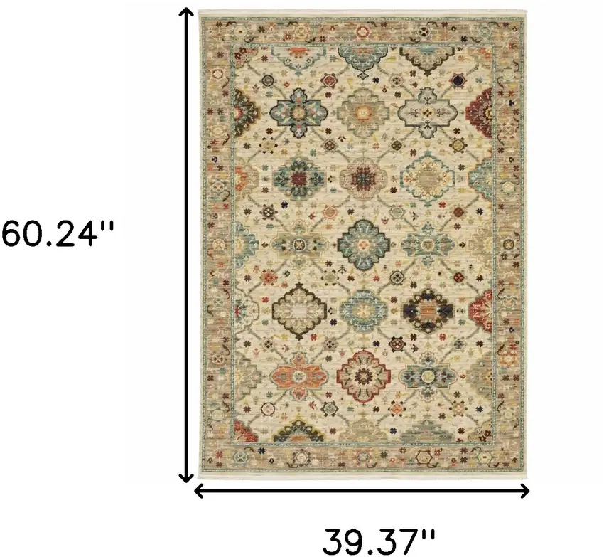 Beige Pale Blue Rust Gold Tan Brown And Orange Oriental Power Loom Stain Resistant Area Rug With Fringe Photo 10