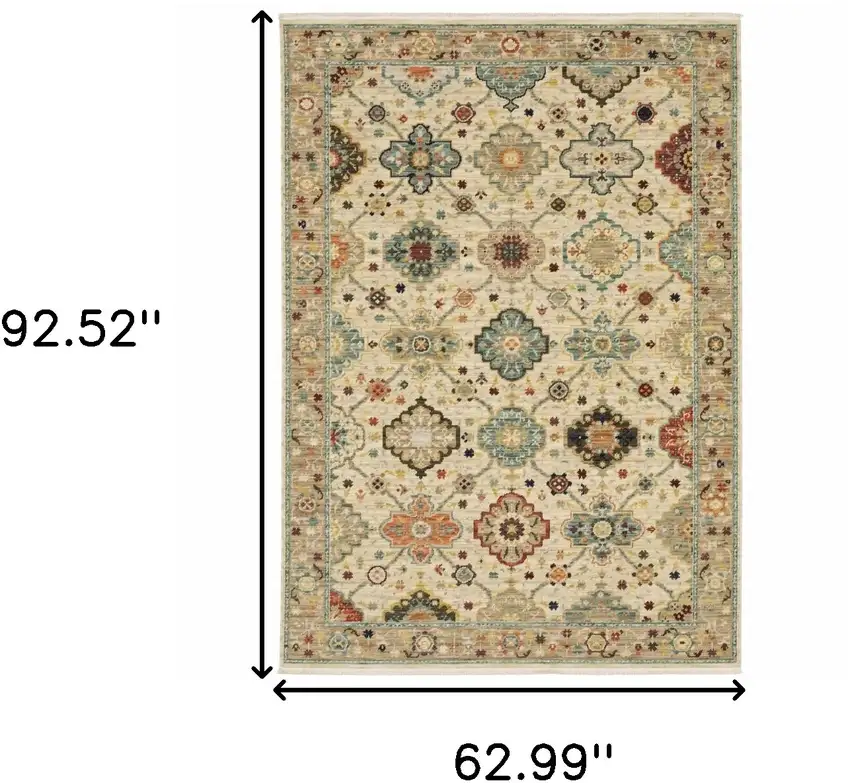 Beige Pale Blue Rust Gold Tan Brown And Orange Oriental Power Loom Stain Resistant Area Rug With Fringe Photo 10