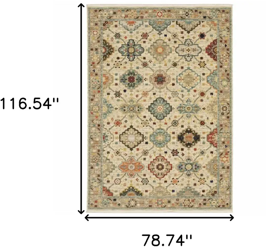 Beige Pale Blue Rust Gold Tan Brown And Orange Oriental Power Loom Stain Resistant Area Rug With Fringe Photo 10