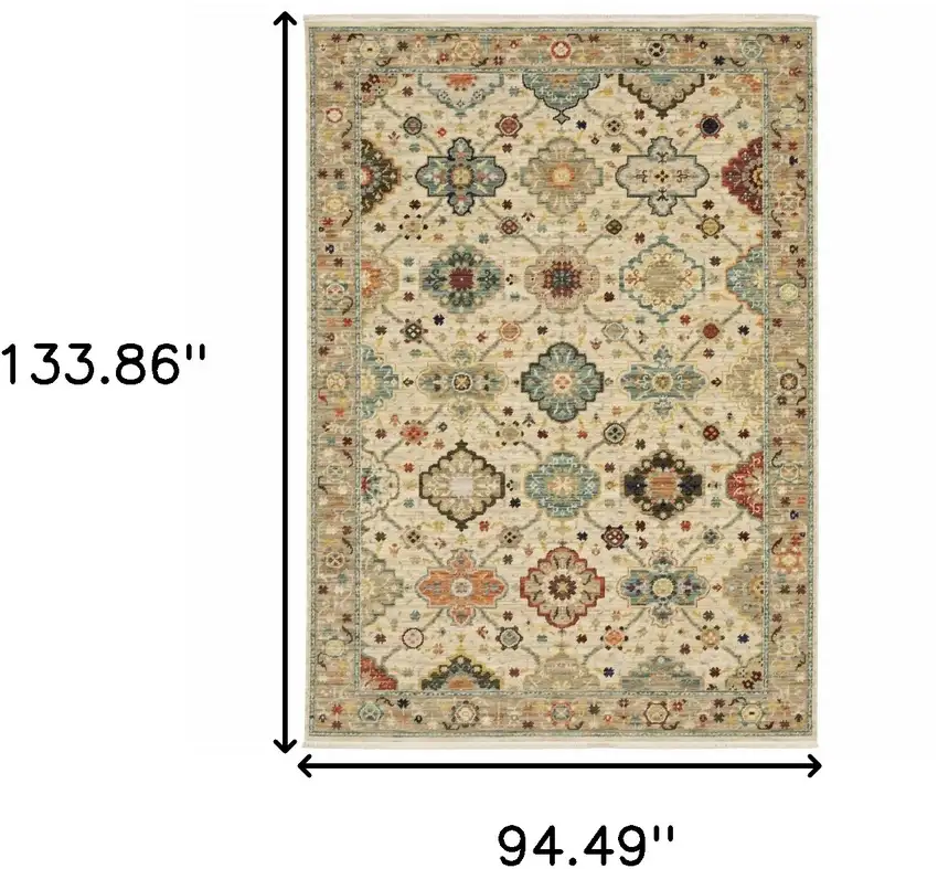 Beige Pale Blue Rust Gold Tan Brown And Orange Oriental Power Loom Stain Resistant Area Rug With Fringe Photo 10