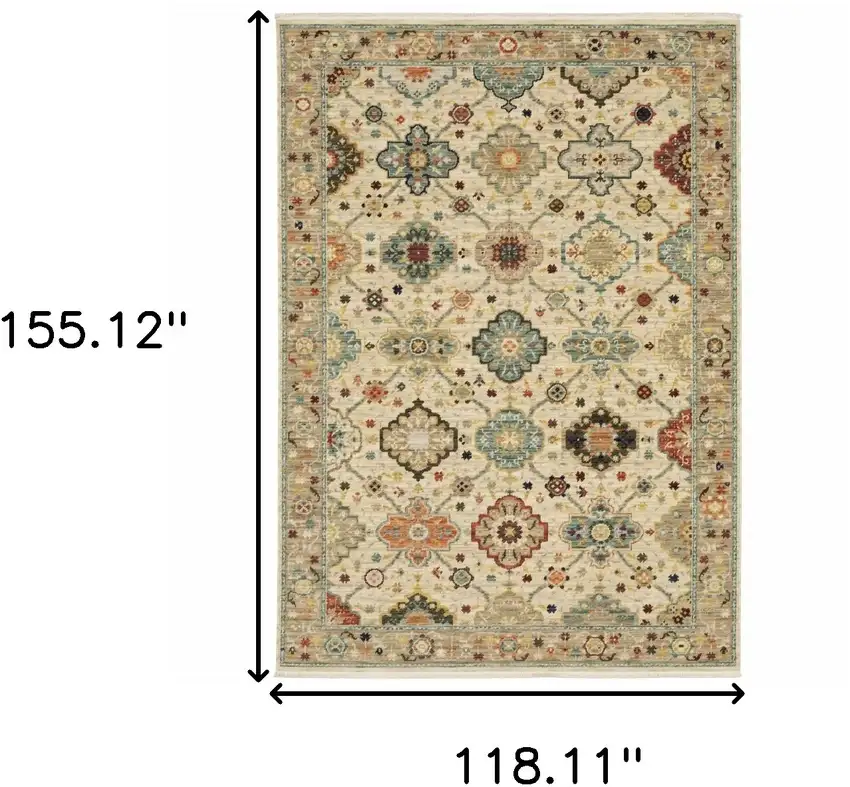 Beige Pale Blue Rust Gold Tan Brown And Orange Oriental Power Loom Stain Resistant Area Rug With Fringe Photo 10