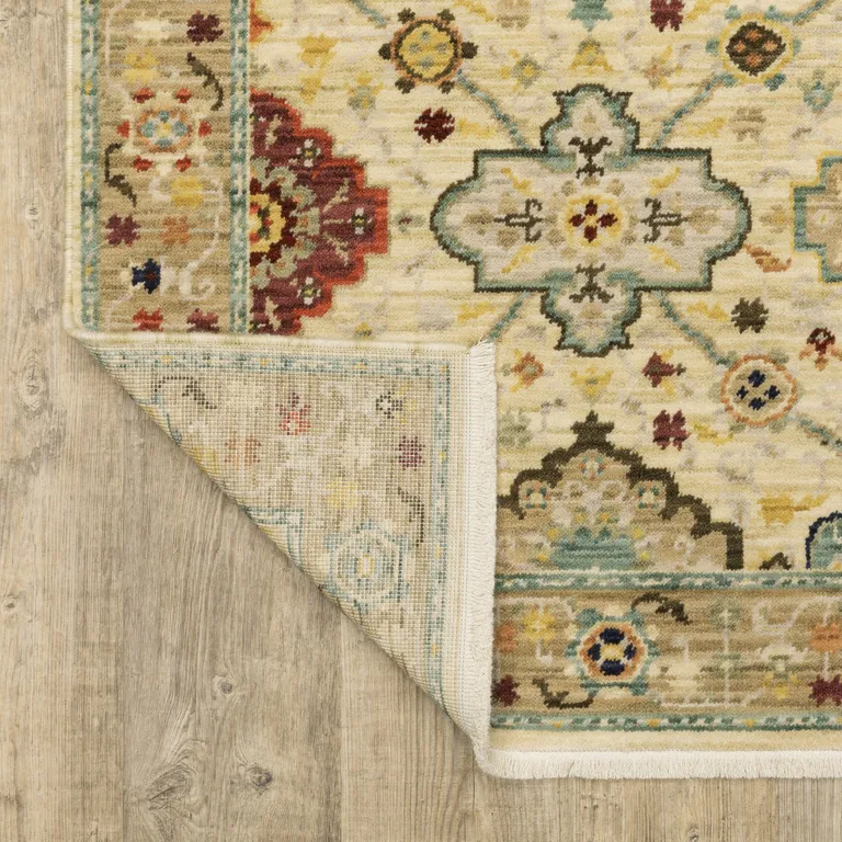 Beige Pale Blue Rust Gold Tan Brown And Orange Oriental Power Loom Stain Resistant Runner Rug With Fringe Photo 5