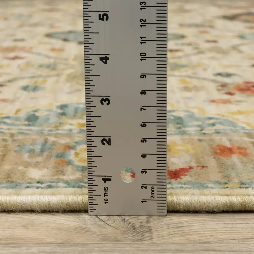 Beige Pale Blue Rust Gold Tan Brown And Orange Oriental Power Loom Stain Resistant Runner Rug With Fringe Photo 8