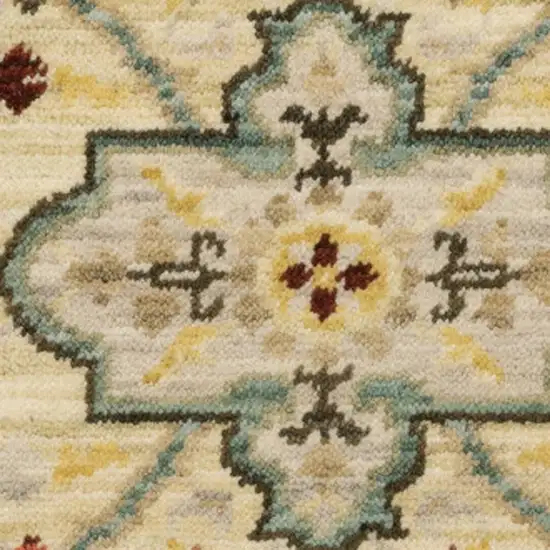 2' X 6' Beige Pale Blue Rust Gold Tan Brown And Orange Oriental Power Loom Stain Resistant Runner Rug With Fringe Photo 8