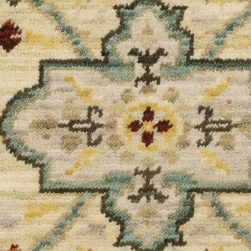 2' X 6' Beige Pale Blue Rust Gold Tan Brown And Orange Oriental Power Loom Stain Resistant Runner Rug With Fringe Photo 8