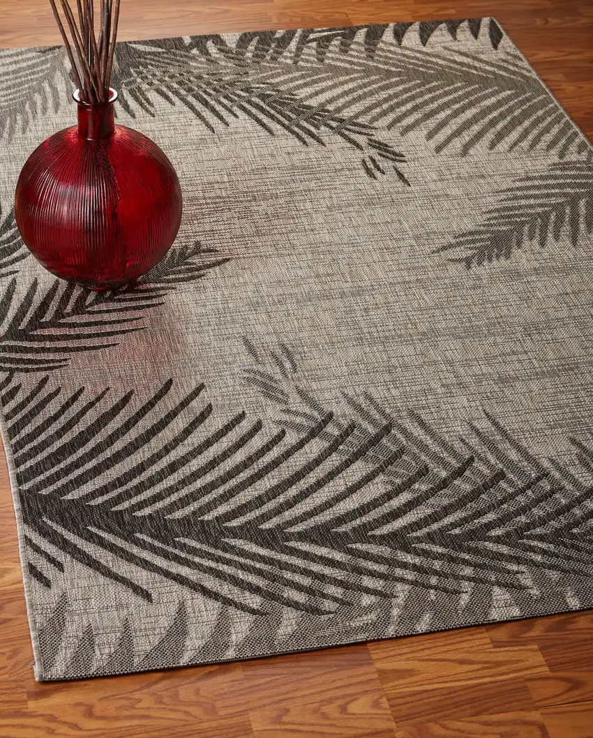 Beige Palm Leaves Indoor Outdoor Area Rug Photo 8