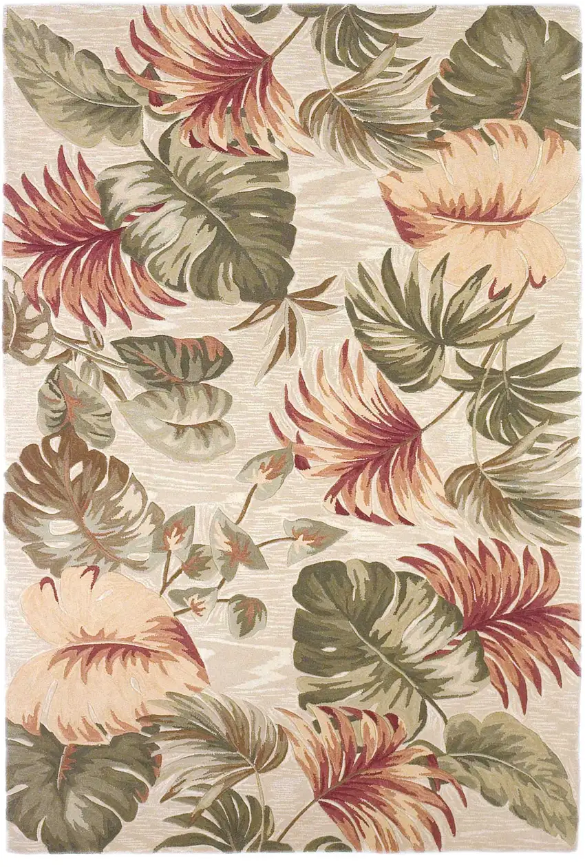 Beige Palm Leaves Wool Indoor Area Rug Photo 1