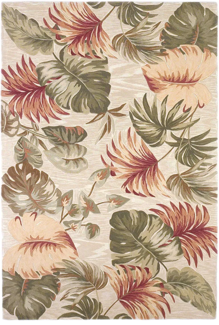 Beige Palm Leaves Wool Indoor Area Rug Photo 1