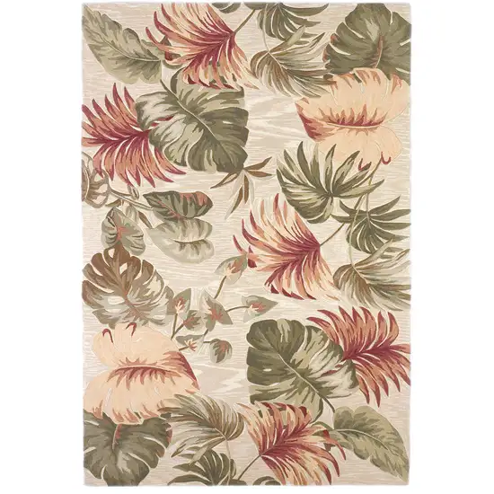 Beige Palm Leaves Wool Indoor Area Rug Photo 1