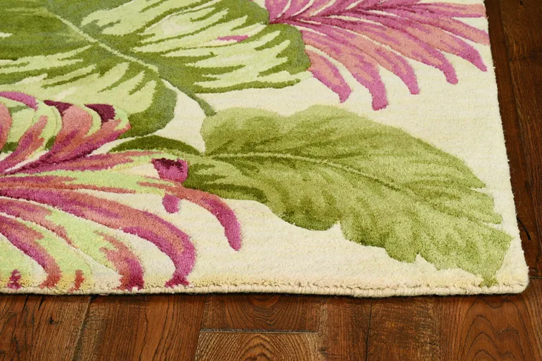 Beige Palm Leaves Wool Indoor Area Rug Photo 2