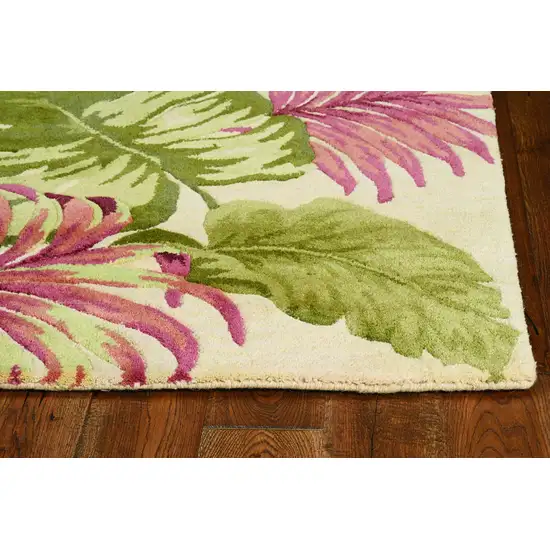 Beige Palm Leaves Wool Indoor Area Rug Photo 2