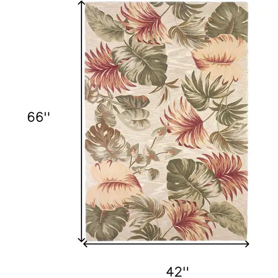 Beige Palm Leaves Wool Indoor Area Rug Photo 4
