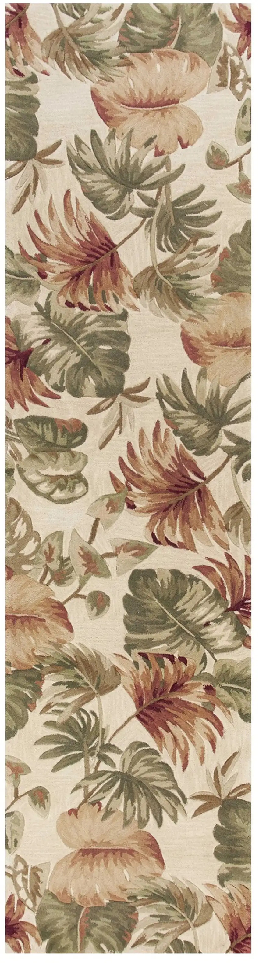 2' X 10' Beige Palm Leaves Wool Indoor Runner Rug Photo 2