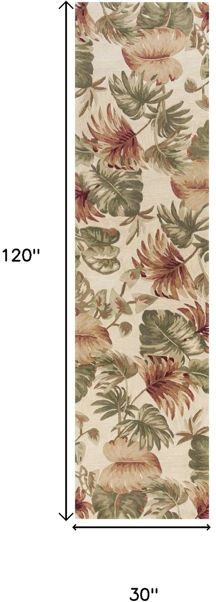 2' X 10' Beige Palm Leaves Wool Indoor Runner Rug Photo 3