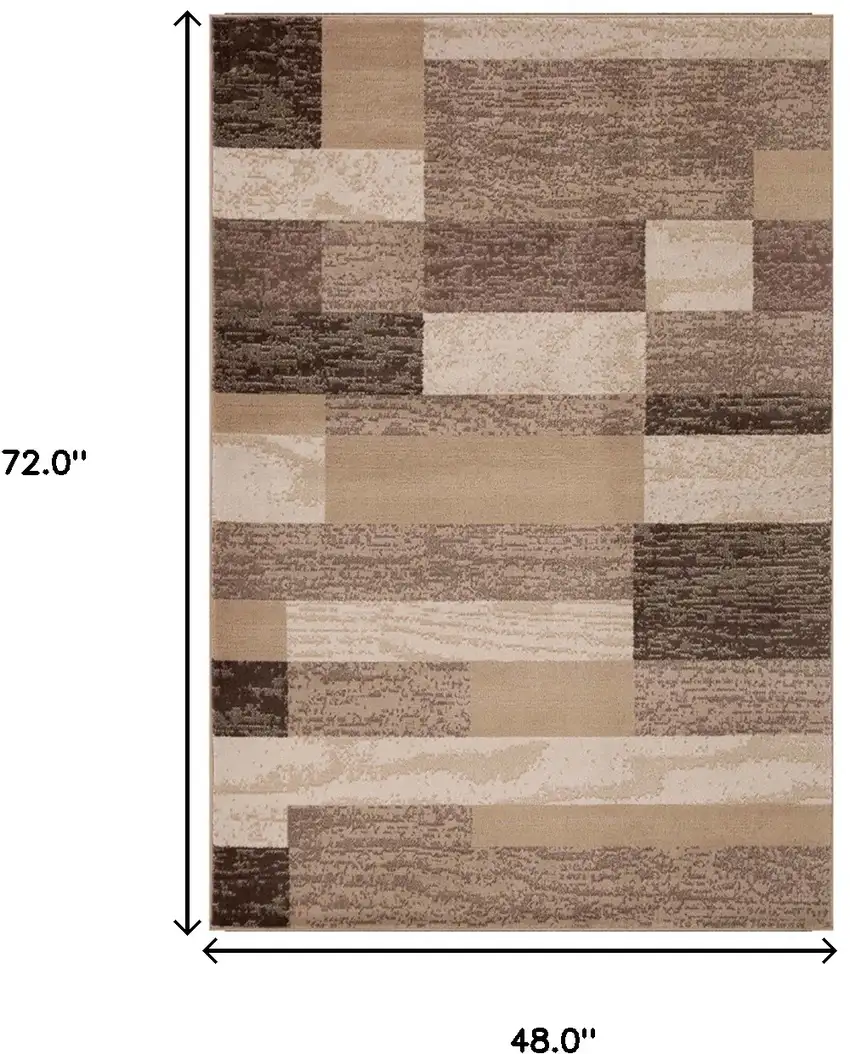 Beige Patchwork Power Loom Stain Resistant Area Rug Photo 8