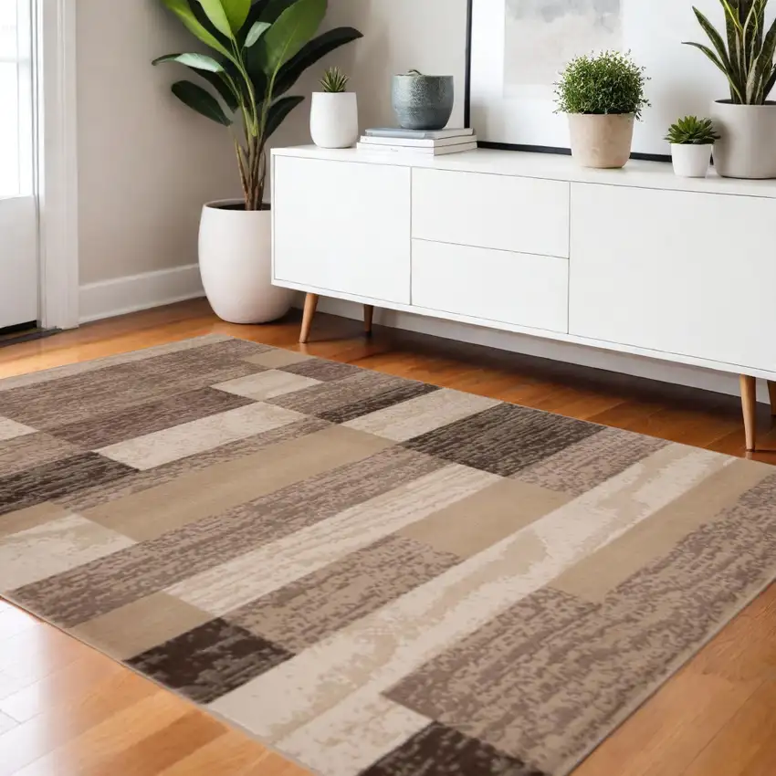 Beige And Brown Patchwork Area Rug Photo 1