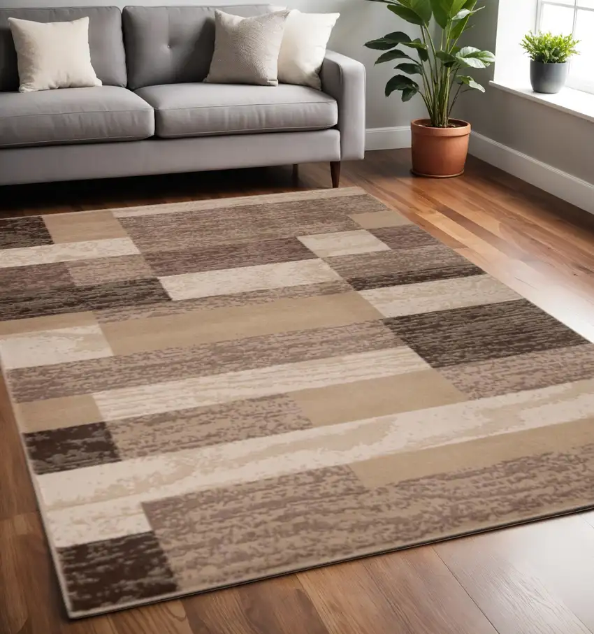 Beige And Brown Patchwork Area Rug Photo 1