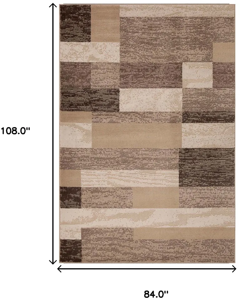 Beige Patchwork Power Loom Stain Resistant Area Rug Photo 3