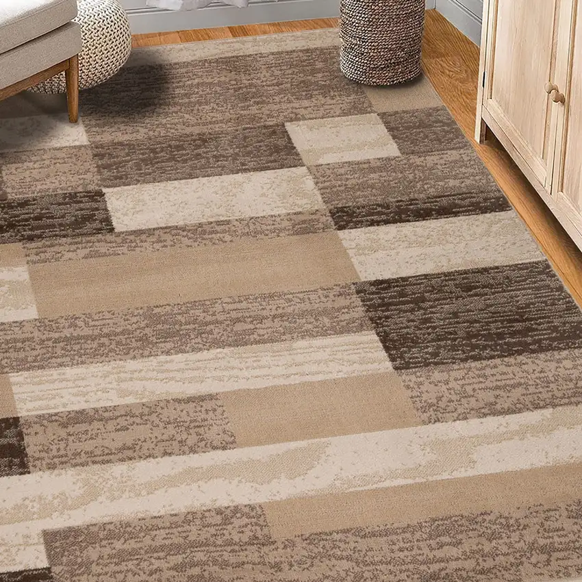 Beige And Brown Patchwork Area Rug Photo 5