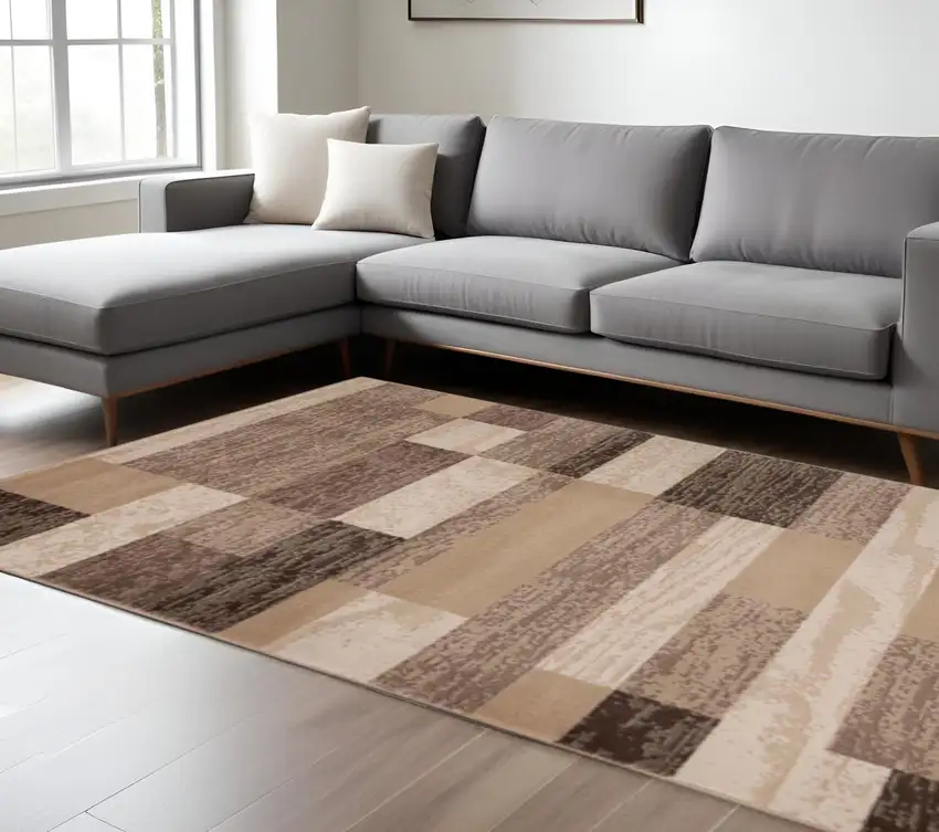 Beige And Brown Patchwork Area Rug Photo 1