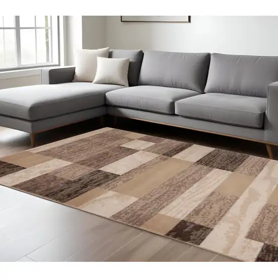Beige And Brown Patchwork Area Rug Photo 1