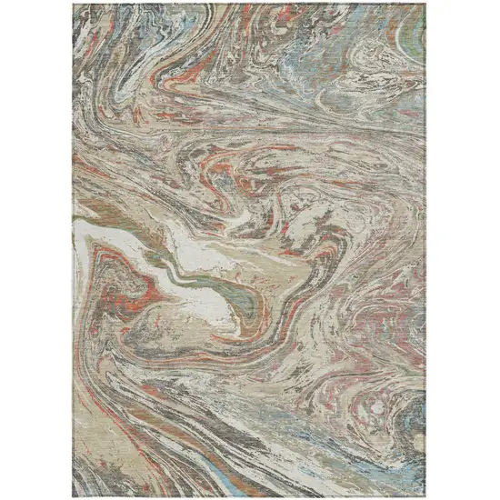Beige Pink And Blue Abstract Washable Indoor Outdoor Area Rug Photo 7