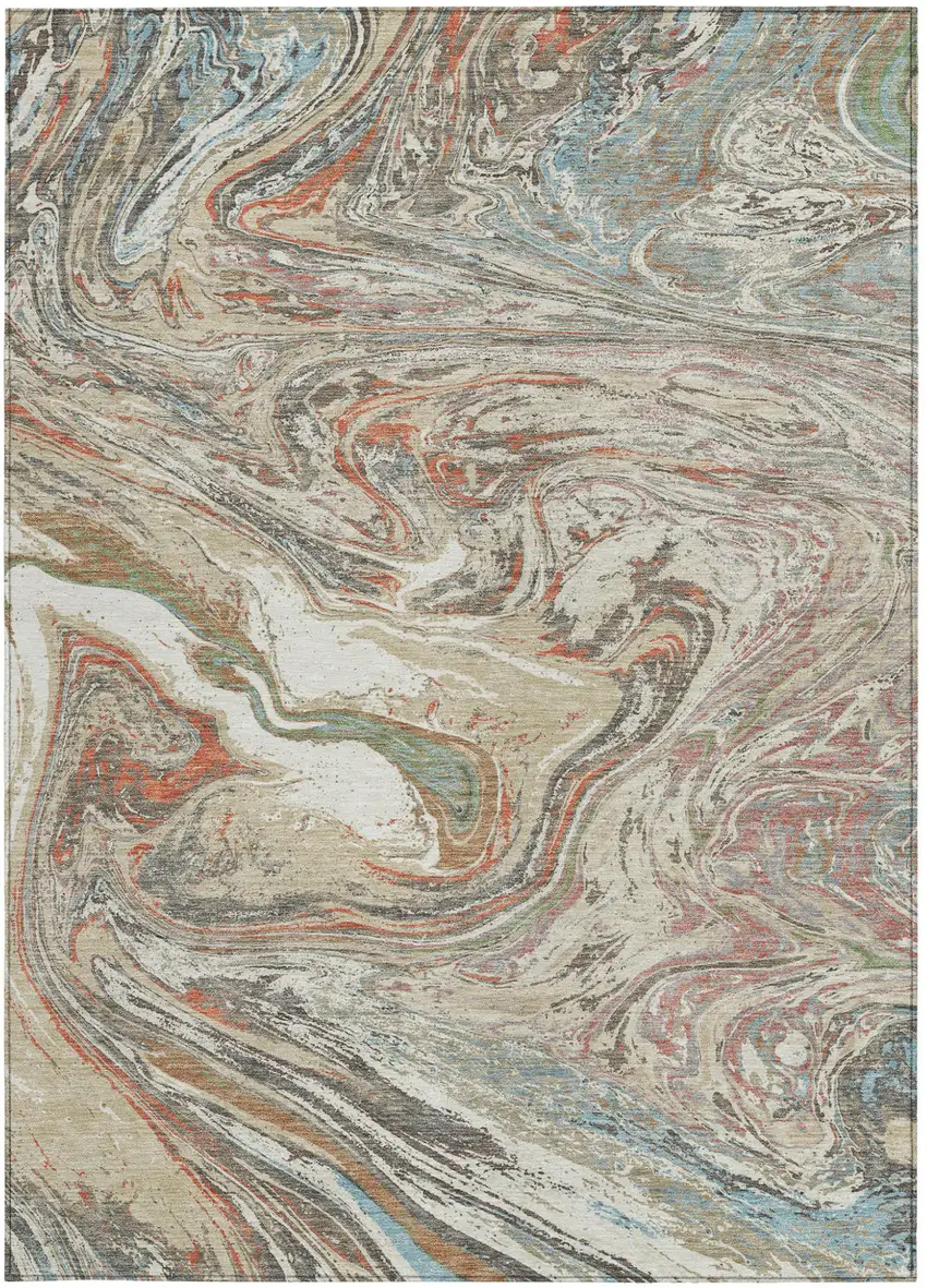 Beige Pink And Blue Abstract Washable Indoor Outdoor Area Rug Photo 7