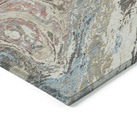 Beige Pink And Blue Abstract Washable Indoor Outdoor Area Rug Photo 4