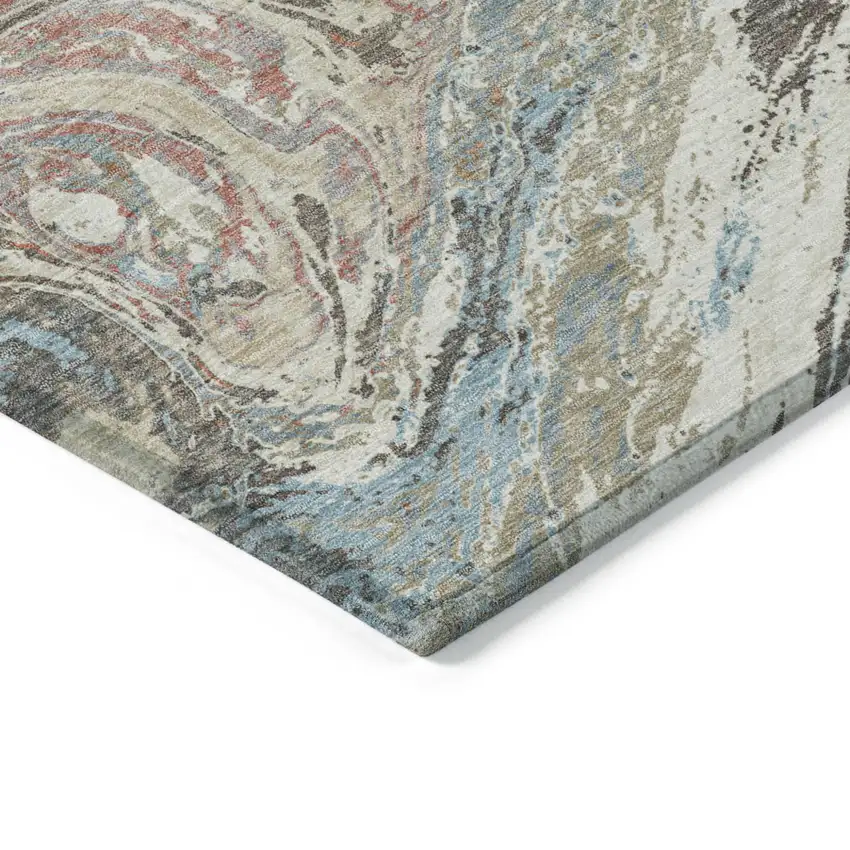 Beige Pink And Blue Abstract Washable Indoor Outdoor Area Rug Photo 4