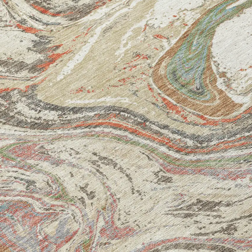 Beige Pink And Blue Abstract Washable Indoor Outdoor Area Rug Photo 5