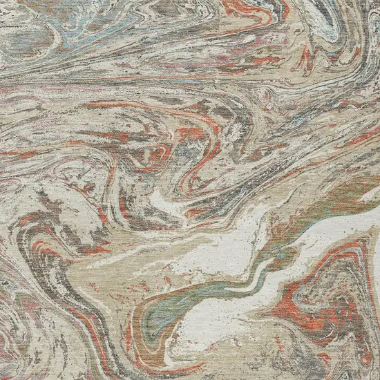 Beige Pink And Blue Abstract Washable Indoor Outdoor Area Rug Photo 6