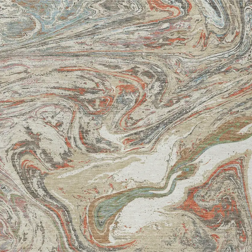 Beige Pink And Blue Abstract Washable Indoor Outdoor Area Rug Photo 6