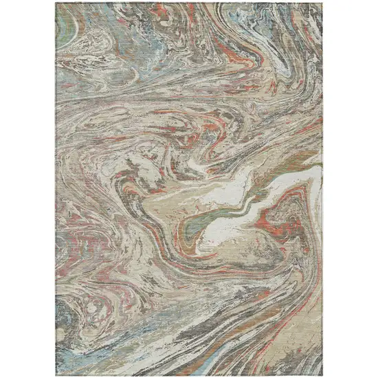 Beige Pink And Blue Abstract Washable Indoor Outdoor Area Rug Photo 2